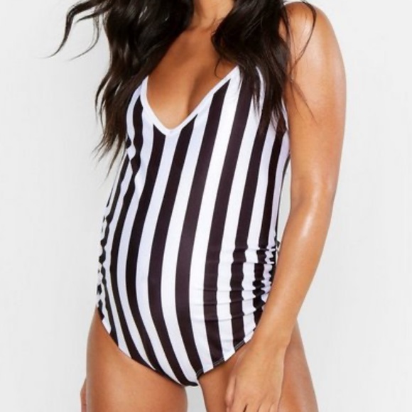 Boohoo Nautical Stripe Maternity Bathing-suit